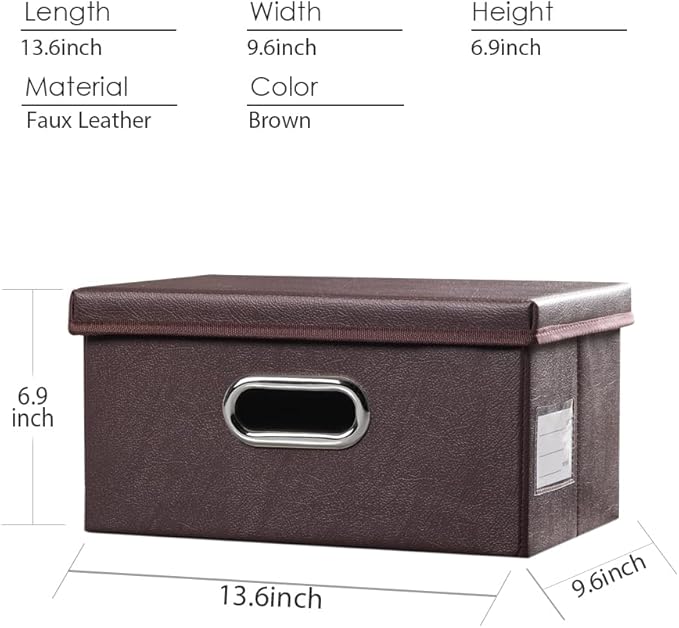 PRANDOM Collapsible Storage Box with Lid [3-Pack] Leather Fabric Foldable Storage Bin Organizer Container Basket Cube with Cover for Home Bedroom Closet Office Nursery Brown(13.6x9.6x6.9) - Image 3