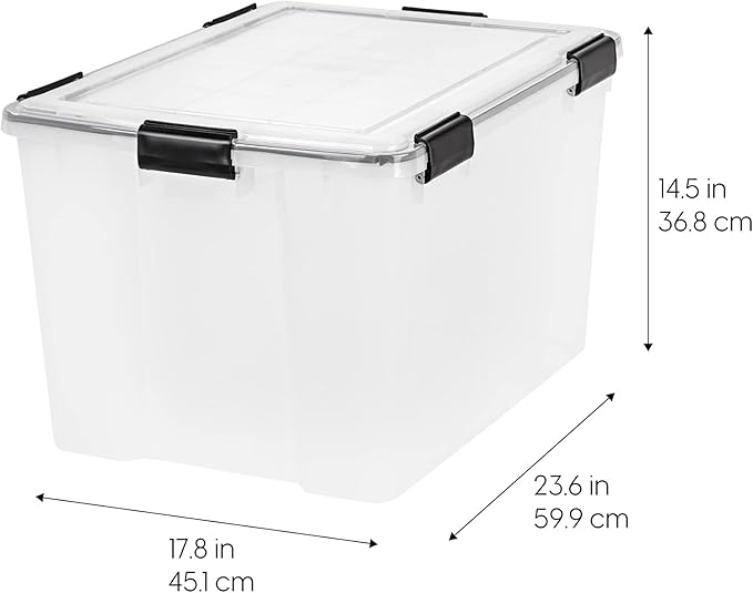IRIS USA WeatherPro 74 Qt Storage Bins with Lids, 2 Pack, BPA-Free Plastic Gasket Box with Tight Latch and Seal, Stackable Nestable Tote Tub - Clear/Black - Image 4