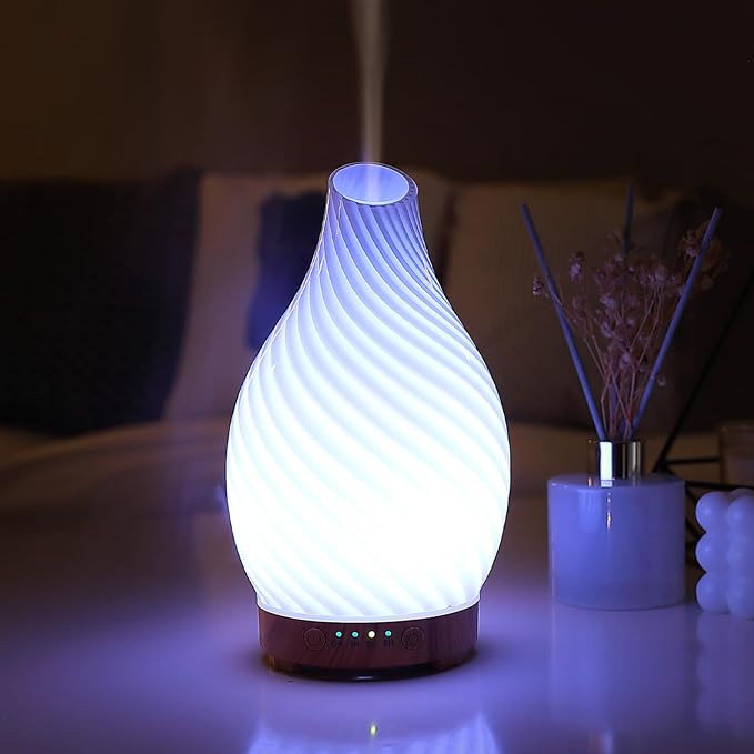 Art Glass Essential Oil Diffuser - 160ml Ultrasonic Cool Mist Scent Aroma Aromatherapy Diffuser, Intermittent with Auto Shut-Off Timer Setting &7 Colors Night Light for Home -Ethereal Time - Image 7