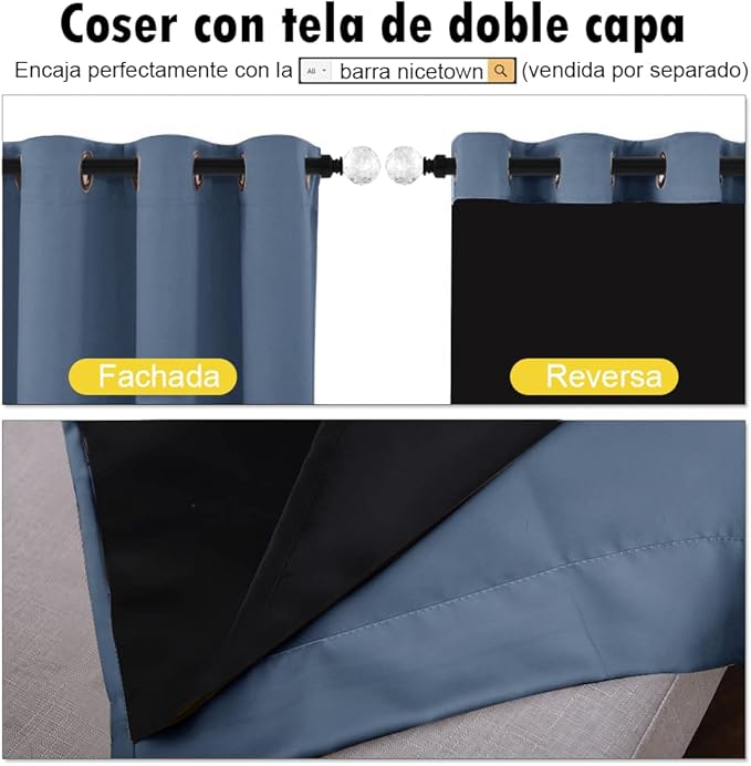 NICETOWN 100% Blackout Curtains 86 inches Long, Pair of Energy Smart & Noise Blocking Out Drapes for Baby Room Window, Thermal Insulated Guest Room Lined Window Dressing (Stone Blue, 55 inches Wide) - Image 5