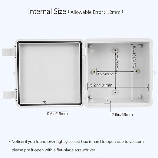 Junction Box, ABS Plastic IP65 Waterproof Dustproof Universal Electrical Enclosure Hinged Shell Outdoor and Indoor Usage Project Box, 5.9"x 5.9"x 3.5"(150x150x90mm), Grey - Image 4