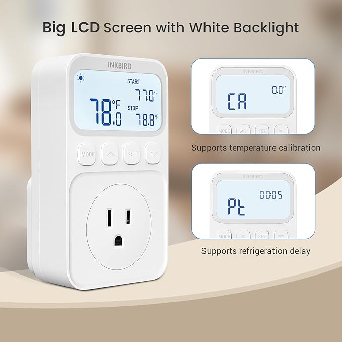 INKBIRD Digital Thermostat Outlet Temperature Controller Outlet Socket Heating/Cooling Control 1200W 10A Backlit Display - Image 7