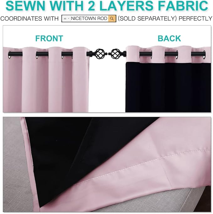 NICETOWN 100% Blackout Curtains 45 inches Long, 2 Thick Layers Completely Blackout Window Treatment Thermal Insulated Lined Drapes for Small Window (Lavender Pink, 1 Pair, 52 inches Width Each Panel) - Image 4