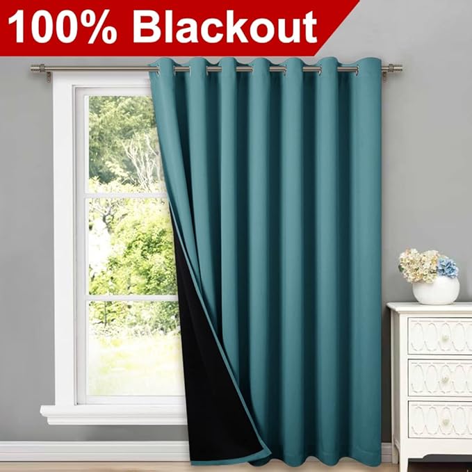 NICETOWN Peacock Teal Full Shading Closet Curtains, Privacy Room Divider Curtain Screen Partitions, Super Heavy-Duty Thermal Backing Sliding Glass Door Drape(1 Panel, 100 inches W x 84 inches L) - Image 2