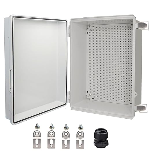 Waterproof Electrical Box, IP67 Junction Box Stainless Steel Latch Hinged Grey Cover Project Enclosure with Wall Bracket 16.1"x12.2"x7.1" by YETLEBOX