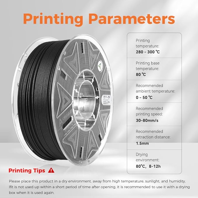 Creality Hyper PA612-CF 1.75mm 1KG, Halloween Gifts 3D Printer Filament - 15% Carbon Fiber Nylon Filament Reinforced - High-Strength, Low-Hygroscopic & Precision Molding for Industrial Applications - Image 7
