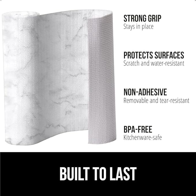 GORILLA GRIP DripGuard Shelf Liner, Non-Adhesive Drawer and Kitchen Cabinet Protector, Strong Grip Slip Resistant Underside, Smooth Surface Liners for Cabinets, Bathroom Closets, 17.5x240 Inch, Marble - Image 2