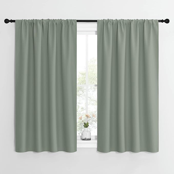NICETOWN Window Curtains Blackout Drapes - Thermal Insulated Solid Rod Pocket Blackout Curtains/Draperies for Living Room (Greyish Green, One Pair, 42 by 54-Inch) by NICETOWN