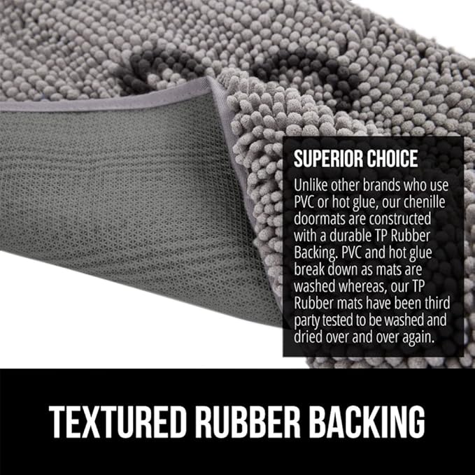 GORILLA GRIP SOAKSTOPPER Dog Door Mat, 48x30 Machine Washable Rug Absorbent Doormat Captures Moisture Mud Dirt, Quick Dry Soft Chenille Entryway Rugs Indoor Entrance Mats for Dog Paws, Paw Grey - Image 5