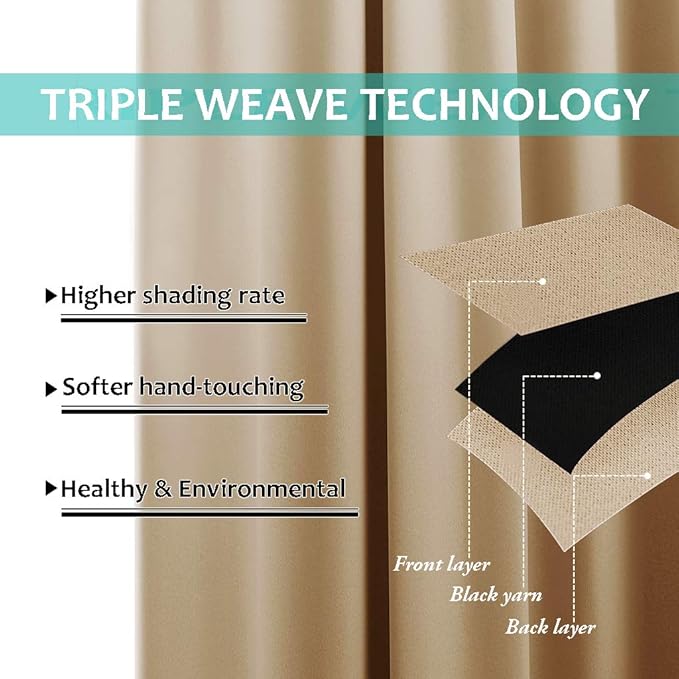 NICETOWN Living Room Completely Shaded Draperies, Privacy Protection & Noise Reducing Ring Top Drapes, Black Lined Insulated Window Treatment Curtain Panel (Biscotti Beige, 1 Piece, W42 x L84) - Image 5