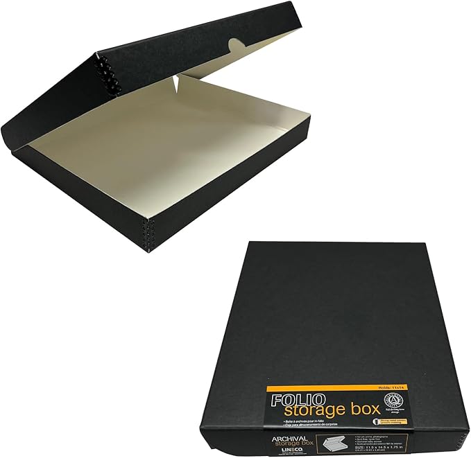 Lineco 11x14 Black Clamshell Archival Folio Storage Box. Acid-Free with Metal Edge, Preserve Photos or Documents, Crafts, DIY. (Pack of 2) by Lineco