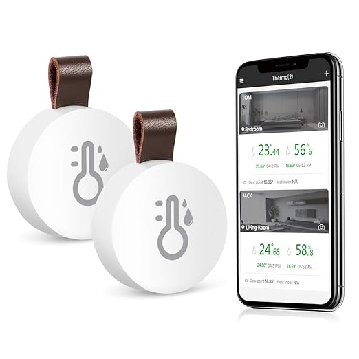 ORIA Wireless Thermometer Hygrometer, Mini Wireless Humidity Temperature Sensor with Data Export and Alert, Temp Humidity Monitor for House, 2 Pack by Oria