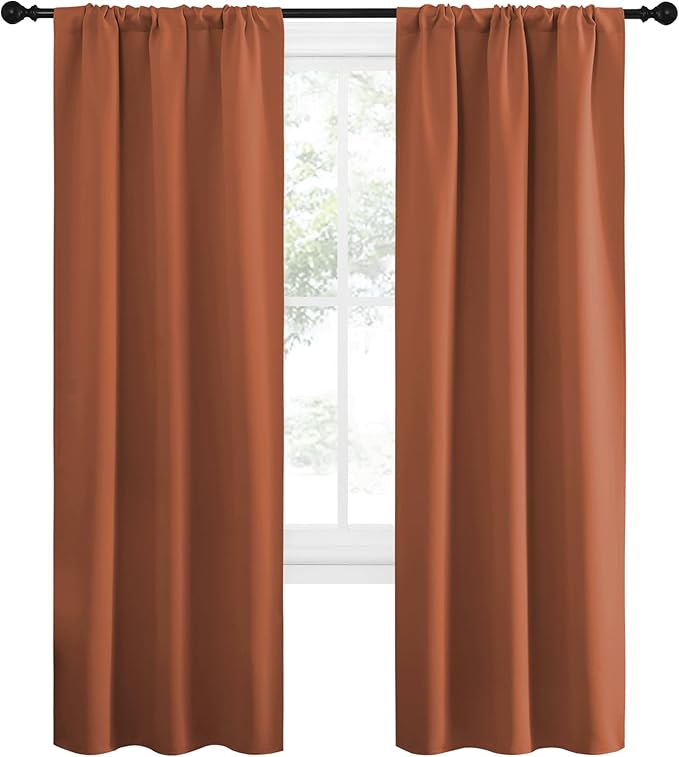 NICETOWN Blackout Curtains and Drapes - Thermal Insulated Solid Rod Pocket Blackout Draperies/Panels (Burnt Orange, 1 Pair, 34 by 72 inches) - Image 2