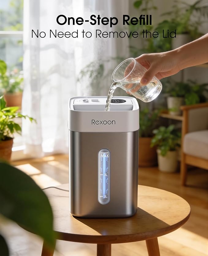 4.6L/1.2Gal Stainless Steel Humidifier for Bedroom, Top Fill Ultrasonic Cool Mist Humidifier Dishwasher Safe, Ultra-Low Noise, Sleep Mode, Humidifiers for Baby Nursery, Office & Indoor Plants - Image 6