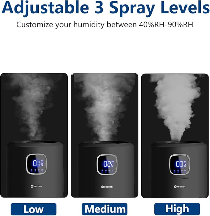 Large Humidifiers for Bedroom, 9L/2.5Gal Ultrasonic Cool Mist, Top Fill Easy Clean with 350ML/H Mist Speed, Quiet, Suitable for Kids Room Plant Yoga Office Study Room Living (Black, Round) - Image 6