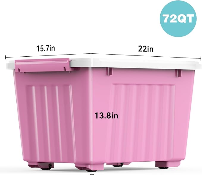 Nazhura Plastic Storage Bin, Stackable and Nestable Storage Boxes with White Lids and Secure Latching Buckles, Large Storage Container (Pink/White, 72Quart-4Pack) - Image 2