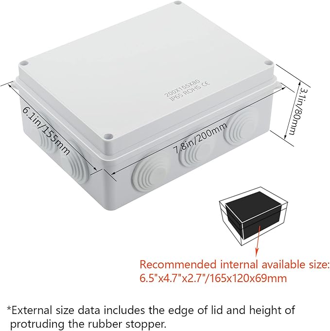 LeMotech ABS Plastic Dustproof Waterproof IP65 Junction Box Universal Electrical Project Enclosure White 7.8 x 6.1 x 3.1 inch (200 x 155 x 80 mm) - Image 2