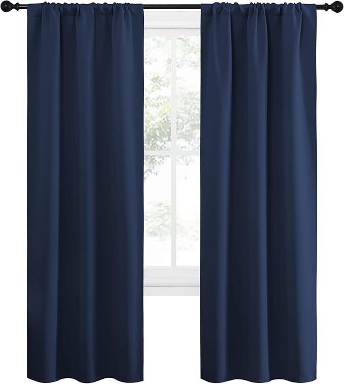 NICETOWN Blackout Curtains for Living Curtains, Home Decorations Thermal Insulated Solid Pole Top Blackout Drapes for Living Room (Navy, 1 Pair, 34-inch W x 72-inch L) - Image 2