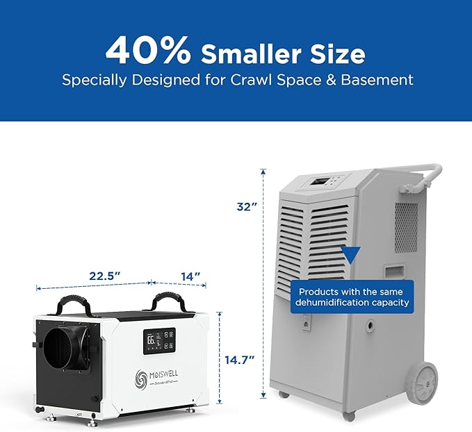 145 Pints Commercial Dehumidifier with Pump and Drain Hose, Energy Star Certified Crawl Space dehumidifier, Industry Water Damage Unit for up to 6,000 sq ft Basements - Image 6