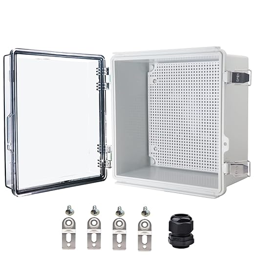 Waterproof Electrical Box, IP67 Junction Box Stainless Steel Latch Hinged Clear Cover Project Enclosure with Wall Bracket 8" x 8" x 5" by YETLEBOX