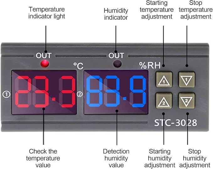 2Pcs All-Purpose Intelligent Digital Display Temperature and Humidity Controller with Dual Displays and Relay Outputs STC-3028 10A AC110~220V for Incubator Brooder Refrigerator Fermenter Greenhouse - Image 3