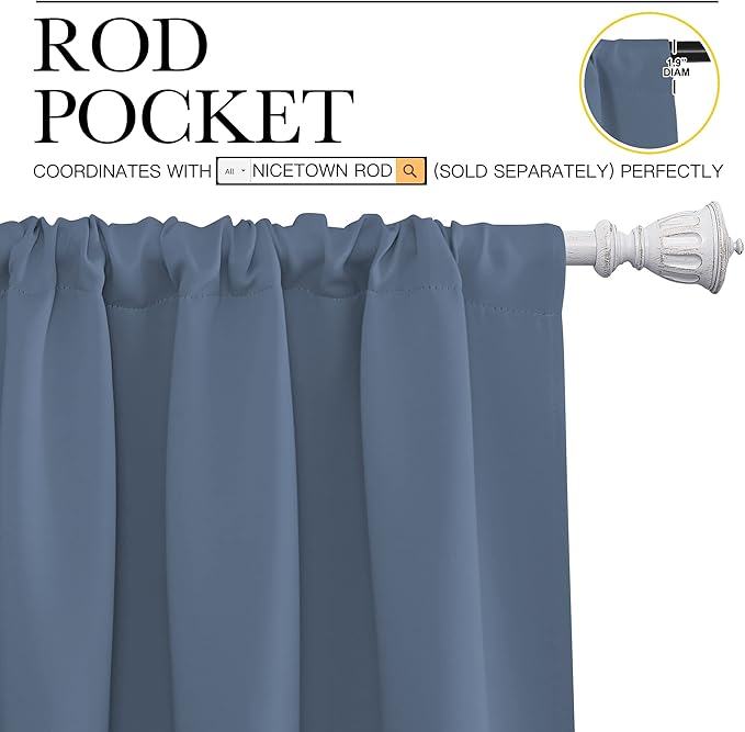 NICETOWN Blackout Curtains for Bedroom, Blackout Curtain Panels, Window Treatment Energy Saving Thermal Insulated Solid Rod Pocket Blackout Drapes/Draperies (Stone Blue, 1 Pair, 42 by 45-inch) - Image 3