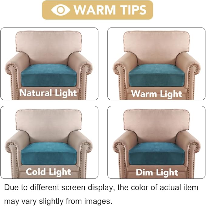 H.VERSAILTEX Velvet Stretch Couch Cushion Cover Plush Cushion Slipcover for Chair Cushion Furniture Protector Seat Cushion Sofa Cover (1 Piece Armchair Cushion Covers, Peacock Blue) - Image 6