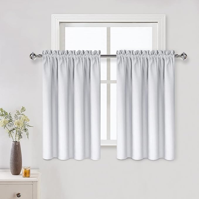 DWCN White Short Room Darkening Curtains for Kitchen/Bedroom, 42 x 36 inches Long - Energy Saving Window Drapes for Nursery with Rod Pocket, Set of 2 Panels by DWCN