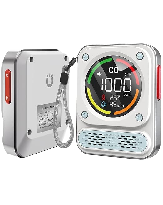 3-in-1 Carbon Monoxide Detector, 0-1000ppm CO Meter with Temperature Humidity, 260H Standby Rechargeable Battery Operated Reader, Portable Magnetic Air Quality Monitor Alarm for Travel Hotel Safety by MOESAPU
