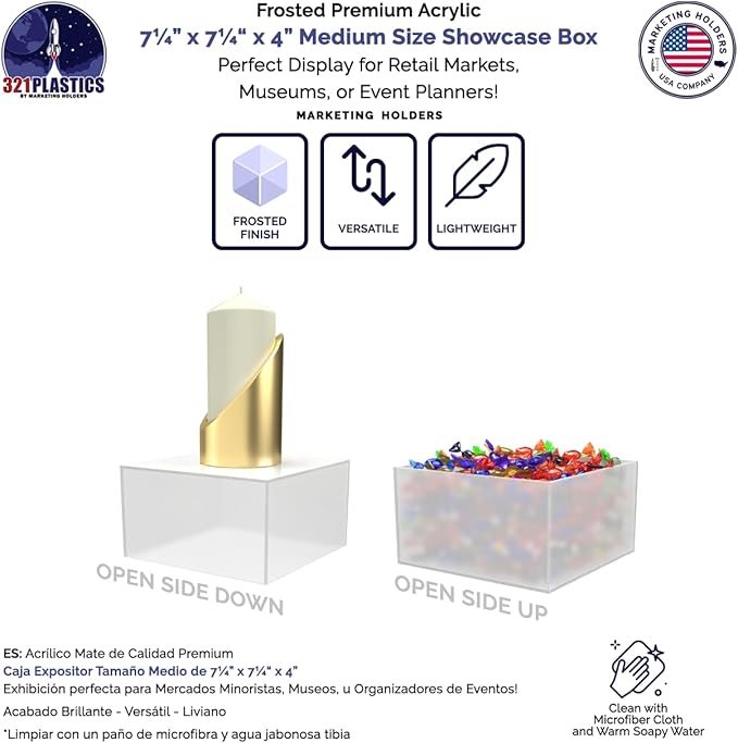 Frosted Acrylic Display Box Counter Retail Merchandise Storage Bin No Lid with Open Bottom 7" x 7" x 4" Flippable Cubby for Tradeshows and Expos by Marketing Holders - Image 3