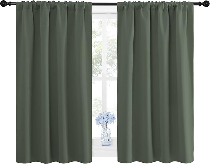 NICETOWN Bedroom Curtains Blackout Draperies - All Season Thermal Insulated Solid Rod Pocket Top Blackout Curtains/Drapes for Kid's Room (Dark Mallard, 1 Pair, 42 x 48 Inch) - Image 2