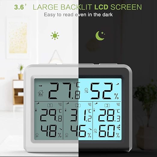 KeeKit Indoor Outdoor Thermometer, Digital Hygrometer Meter Gauge with 3 Wireless Sensors, Temperature Humidity Monitor with LCD Backlight, Min/Max Record for Home, Office, Restaurants, Bars, Café - Image 3