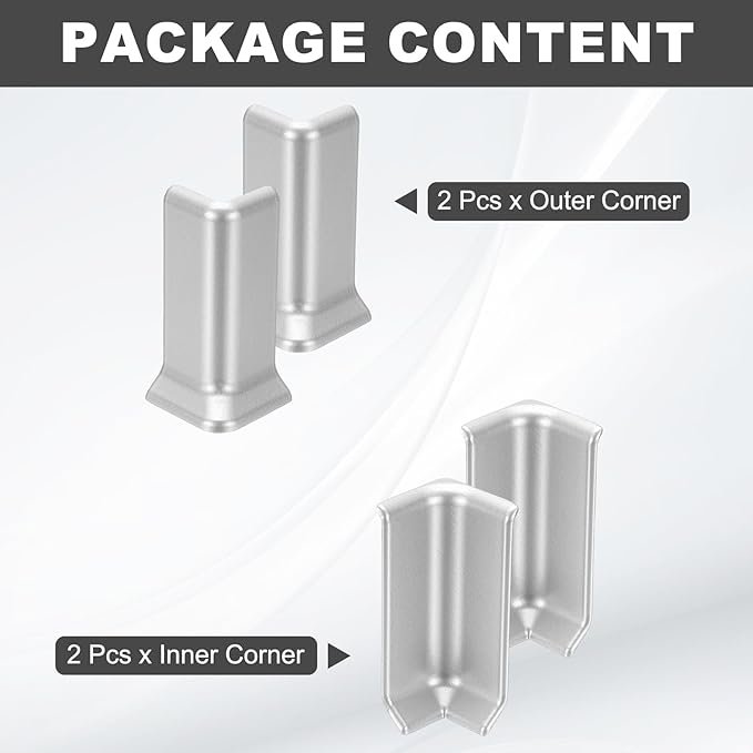 uxcell Self Adhesive Baseboard Corner Blocks, 3.23 Inch Wall Edge Corner Protector 2 Inside + 2 Outside Corners-Connector for Wall Floor Furniture Edge(Silver) - Image 3