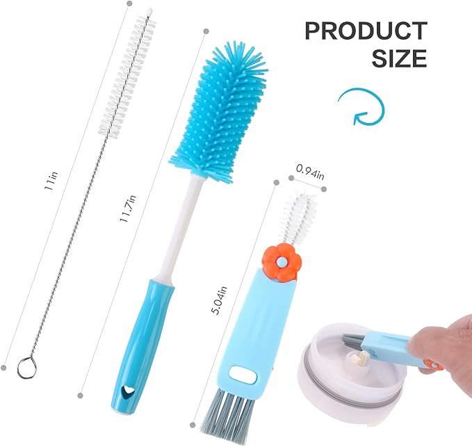 3 Pack Cleaner Brush Kit for Stanley, Bottle Cleaner Brush Set with Straw Brush Cleaner and Cup Lid Cleaning Brush for Stanley Cup, Tumbler Cups, Drinking Glass (Blue) - Image 2