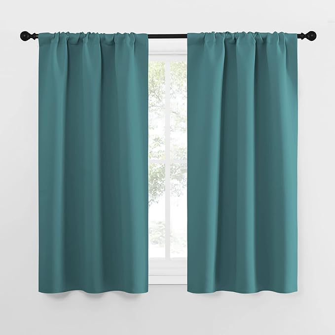 NICETOWN Kitchen Curtains Blackout Drapes & Curtains, Energy Smart Window Treatment Curtain Panels for Bedroom (Sea Teal, 34 in x 54 in (W x L), Set of 2) by NICETOWN