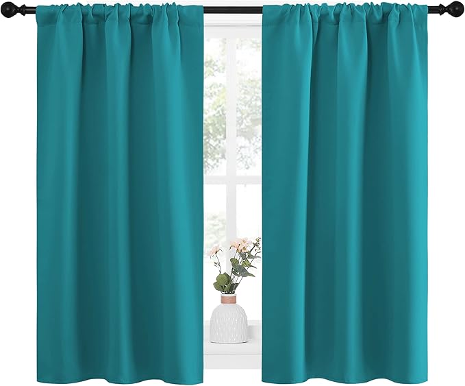 NICETOWN Peacock Blue Blackout Curtains Panels for Window, Thermal Insulated Rod Pocket Blackout Drapes/Draperies for Living Room (2 Panels, W34 x L45 inches) - Image 2