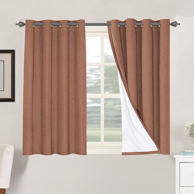 H.VERSAILTEX 100% Blackout Curtains for Bedroom Thermal Insulated Linen Textured Curtains Heat and Full Light Blocking Drapes Living Room Curtains 2 Panel Sets, Washed Spice, 52x45 Inch by HVERSAILTEX