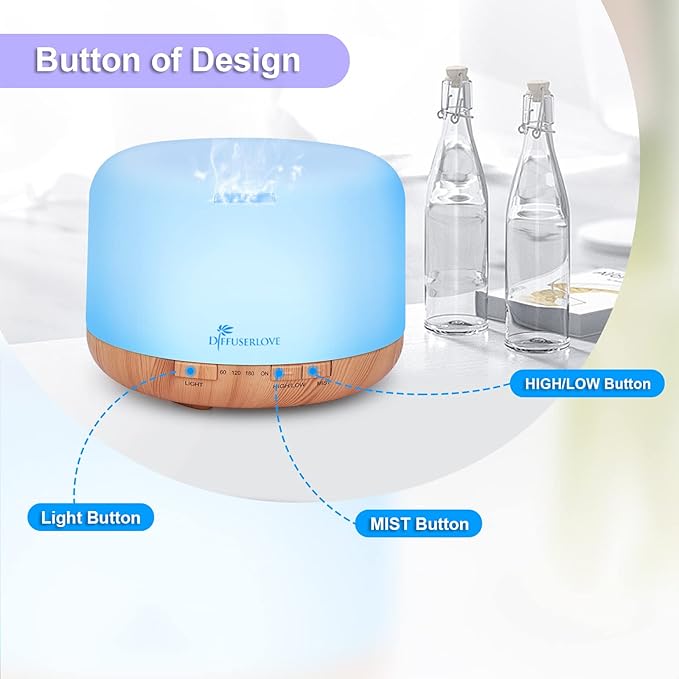 Diffuserlove Diffuser Essential Oil Diffusers 500ML Remote Control Aroma Diffuser Cool Mist Aromatherapy Diffuser with Mute Design, Timer and Auto Shut-Off for Office Living Room Yellow - Image 6