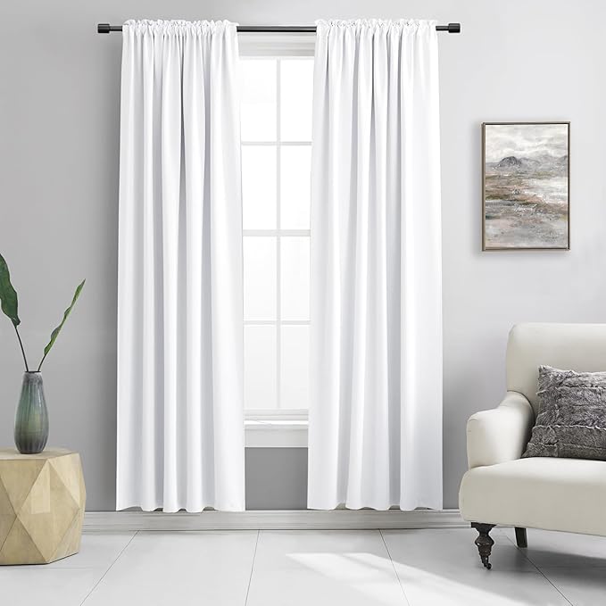 DONREN 2 Panels Pure White Half Blackout Curtains 84 Inches Long - Snowy White Light Blocking Thermal Insulated Livingroom Drapes Elegant Soft Durable Curtains,2 Panels W 42 x L 84 Inch by DONREN