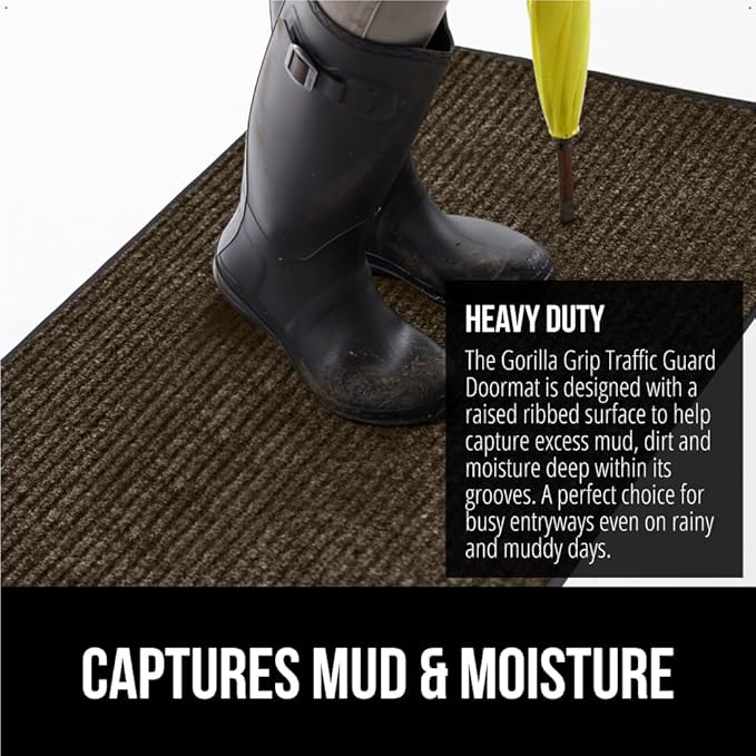 GORILLA GRIP Waterproof Traffic Guard Door Mat, 72x48, Heavy Duty Entryway Mats, Strong Backing Commercial Utility Rugs for Office Hallway, Garage Floor and Home, Low Profile Carpet Runner, Brown - Image 4