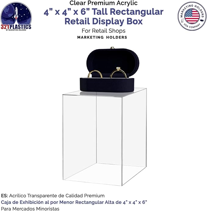 4" x 4" x 6" Clear Acrylic Display Box with One Open Side No Lid Versatile Rectangular Plexiglass Retail Product Riser or Merchandise Storage Bin by Marketing Holders - Image 5