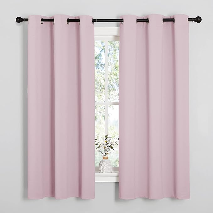 NICETOWN Baby Pink Blackout Curtains 48 inches Length for Laundry Room, 2 Panels, 42" Wide, Thermal Insulated Decoration Drapes for Short Window by NICETOWN