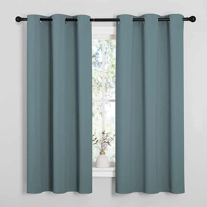 NICETOWN Modern Greyish Blue Blackout Curtains Noise Reducing, Thermal Insulated and Privacy Room Darkening Drape Panels for Boy's Guest Room Door Small Short Window (2 Panels, W42 x L63 -Inch) by NICETOWN