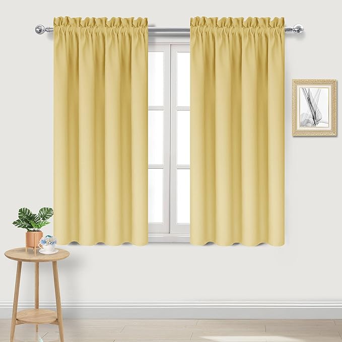 DWCN Blackout Curtains for Bedroom – Rod Pocket Thermal Insulated Noise Reducing Noise Reducing Drapes for Living Room, W 38 x L 45 Inch, 2 Panels, Light Yellow by DWCN