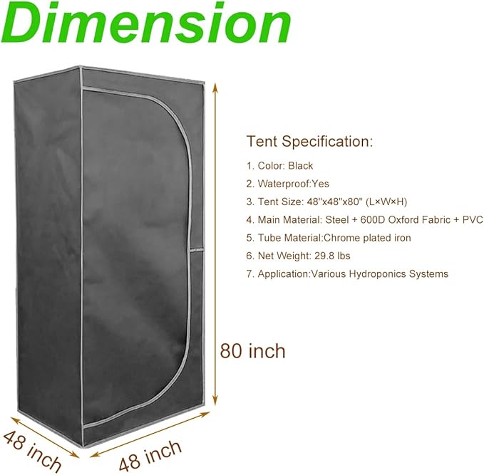 4x4 Grow Tent Kit Complete High Reflective Mylar Indoor Grow Tent 48"x48"x80"+ LED Grow Light Combo Hydroponics Indoor Plant Growing Tent System (Upgraded Grow Tent Kit) - Image 5