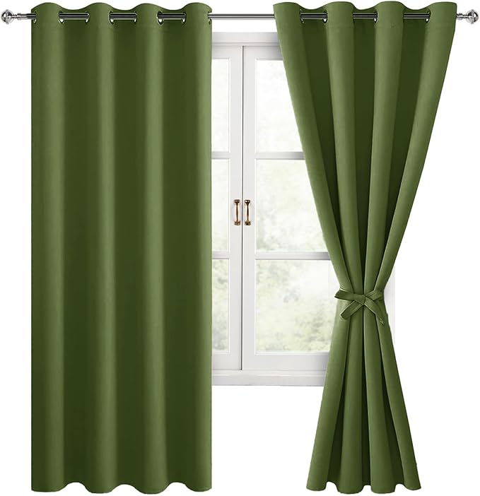 Hiasan Blackout Curtains for Bedroom, 52 x 63 Inches Length - Thermal Insulated & Energy Saving Window Curtains for Living Room, 2 Drape Panels Sewn with Tiebacks, Olive Green - Image 7
