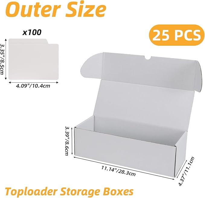 Bulk 300 Capacity Card Toploaders Storage Box, in Total 25 Pack All White Cardboard Shipping Boxes for 7500 Count 35pt 3x4 inch Toploaders or Toploaded Cards - Image 3