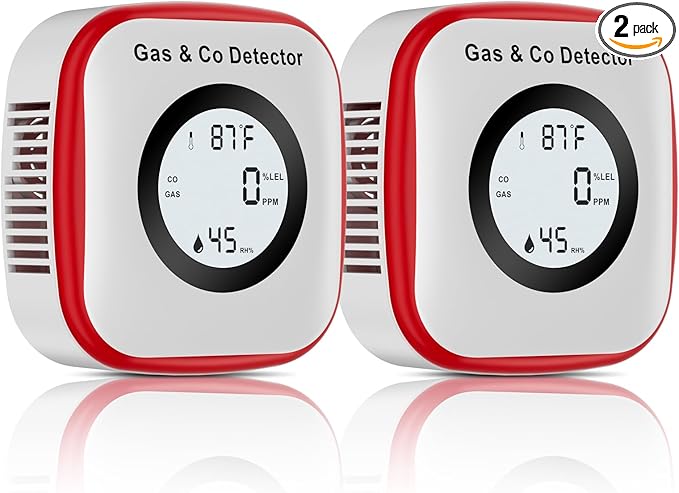 Carbon Monoxide Detectors & Gas Leak Detector, CO Detectors Plug in Wall with Battery Box & Sound and Light Alarm, Portable Carbon Monoxide Detector with Humidity & Temperature 2 Pack by NICGOLDetectorsforHomeSafe