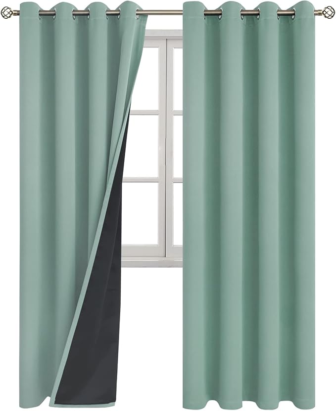 BGment Thermal Insulated 100% Blackout Curtains for Bedroom with Black Liner, Double Layer Full Room Darkening Noise Reducing Grommet Curtain (52 x 84 Inch, Frosty Green, 2 Panels) - Image 8