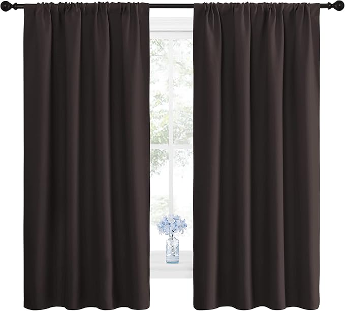 NICETOWN Blackout Curtain Panels 63 inches - Triple Weave Microfiber Energy Saving Thermal Insulated Solid Rod Pocket Blackout Curtains for Bedroom (1 Pair, 42 inches by 63 Inch, Toffee Brown) - Image 2